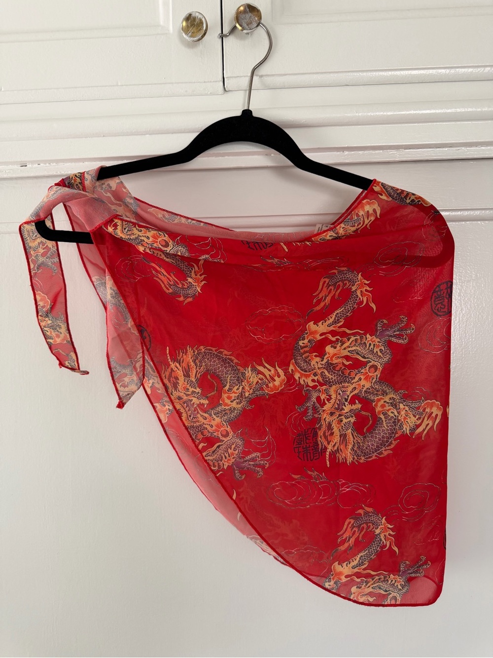 Red Dragon Print Sheer Cover Up - Women Accessories